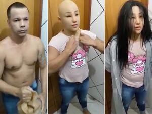A Brazilian drug lord's elaborate plan to break out of jail wearing a silicone girl's mask, long wig and women's clothes. (Twitter)