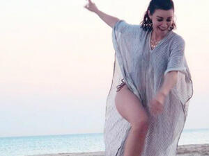 Arwa posted a new photo  to her Instagram account where she appeared jumping with happiness wearing a swimsuit and a Cash Maillot Source arwagouda Instagram