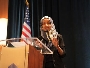 Rep. Ilhan Omar (D-MN) speaking at the Council on American Islamic Relations. (Shutterstock/ File Photo)