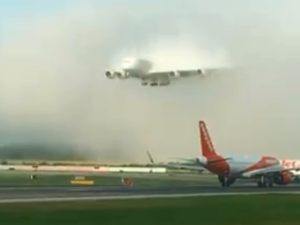 A video of an Emirates A380 landing on a runway is going viral. (Twitter/ Screenshot)
