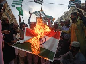 Pakistani demonstrators burn and India flag and shout slogans during an anti-India protest rally in Karachi on August 30, 2019. (AFP/ File Photo)