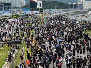 Protesters occupy a road leading to Hong Kong International Airport on September 1, 2019.  (AFP/ File Photo)