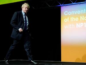 Britain's Prime Minister Boris Johnson arrives to deliver his speech at the Convention of the North, in the Magna Centre in Rotherham, norhtern England on September 13, 2019. (AFP/ File Photo)