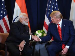 US President Donald Trump and Indian Prime Minister Narendra Modi hold a meeting at UN Headquarters in New York, September 24, 2019, on the sidelines of the United Nations General Assembly. (SAUL LOEB / AFP)