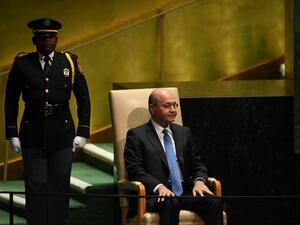 Barham Saleh, President of Iraq waits to speak during the 74th Session of the General Assembly at the United Nations headquarters in New York on September 25, 2019. (TIMOTHY A. CLARY / AFP)