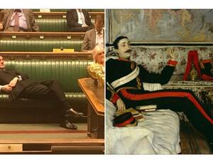 Jacob Rees-Mogg was seen relaxing in the Commons during the emergency Brexit debate today. (Twitter)