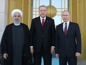 Turkish President Recep Tayyip Erdogan, Vladimir Putin and Hassan Rouhani (Twitter)