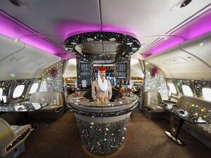 Dubai-based Emirates has shared a picture of its A380 'diamond' onboard lounge with fans on social media. (Twitter)