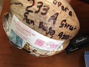 A California opera house received a mystery coconut in the mail. (Photo by the San Diego Opera/Facebook)