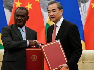 China's Foreign Minister Wang Yi and the Solomon Islands' Minister of Foreign Affairs Jeremiah Manele signed an agreement to form ties at a government guest house in the Chinese capital, Beijing (Twitter)