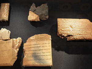 Ancient Assyria clay tablets with Mesopotamian cuneiform writing from king Ashurbanipal royal library in Nineveh in British Museum in London. (Shutterstock/ File Photo)