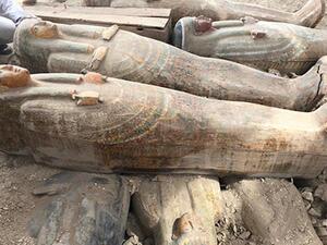 Archaeologist have stumbled upon what is deemed the 'biggest and most important' discovery in years near the Egyptian city of Luxor. At least 20 well-preserved, vividly painted wooden coffins have been unearth in the ancient town of West Thebes (Twitter)