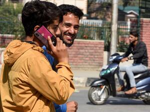 Mobile phone networks were restored in Indian Kashmir on October 14 after a 72-day blackout, authorities said, but the internet remained off-limits for the region's some eight million people. (HABIB NAQASH / AFP)
