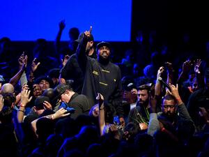 Kanye West performs onstage during his "Jesus Is King" album and film experience at The Forum on October 23, 2019 in Inglewood, California. (Kevin Winter/Getty Images for ABA/AFP)