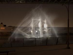 The Ghost Ship installation premieres Friday just off the Race Street Pier in the Delaware River. (Twitter)