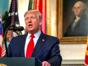 President Donald Trump makes a statement in the Diplomatic Reception Room of the White House on Oct. 27, 2019. (Tasos Katopodis/Getty Images)