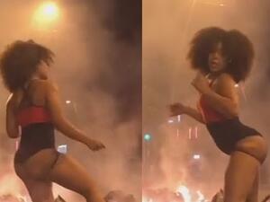 Sandra Kisterna has caused outrage after she filmed herself twerking on a burning Barcelona street as a 'form of [her] protest' during the Catalan unrest. (@Sandra.Kisterna)