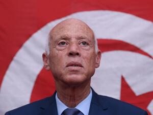 Tunisian presidential candidate Kais Saied speaks in Tunis on 17 September (AFP)