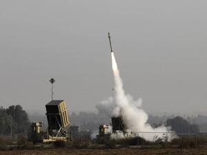 An Israeli missile launched from the Iron Dome defence missile system, designed to intercept and destroy incoming short-range rockets and artillery shells, is pictured in the southern Israeli city of Sderot on November 12, 2019. (AFP/ File Photo)