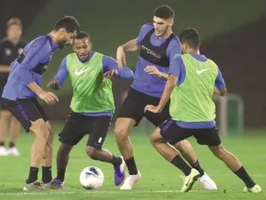 Qatar players take part in a training session on the eve of the 24th Arabian Gulf Cup tournament opener against Iraq in Doha. (Photo: Fadi al-Assaad)