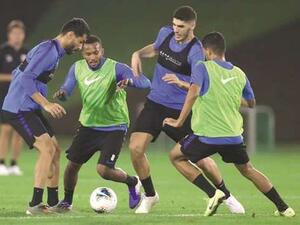 Qatar players take part in a training session on the eve of the 24th Arabian Gulf Cup tournament opener against Iraq in Doha. (Photo: Fadi al-Assaad)
