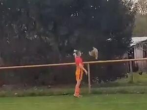 Ivan Gazdek, 23, was shown a straight red card during a semi-professional football match in Croatia at the weekend for kicking a chicken to death after it ran on the pitch. (Twitter)