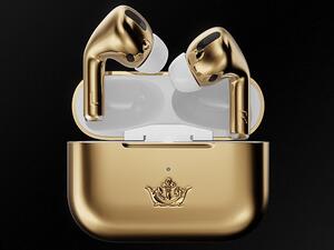Caviar, a manufacturer of luxury smartwatches and accessories, is offering a pair of AirPods Pro wrapped in 18-karat gold for $67,790. (Caviar)