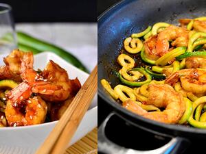 الروبيان مع نودلز الكوسا