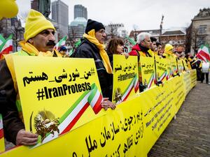 Members of the Association of Iranian Academics demonstrate against the regime's action against demonstrators and the violation of human rights in Iran at the Plein in The Hague, on December 10, 2019. Sem VAN DER WAL / ANP / AFP