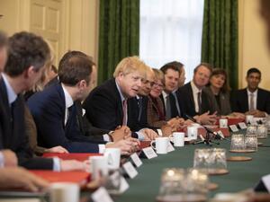 Britain's Prime Minister Boris Johnson speaks during his first cabinet meeting since the general election, inside 10 Downing Street in London on December 17, 2019. Matt Dunham / POOL / AFP