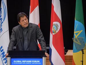Pakistan's Prime Minister Imran Khan delivers a speech during the opening of the Global Refugee Forum, on December 17, 2019 in Geneva. (AFP/ File Photo)
