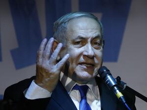 Israeli Prime Minister Benjamin Netanyahu addresses Likud party supporters during an electoral meeting in the Israeli city of Petah Tikva near Tel Aviv on December 18, 2019. Jack GUEZ / AFP