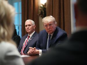  U.S. Vice President Mike Pence (L) and President Donald Trump listen during a round table on empowering families with education choice, in the Cabinet Room on December 9, 2019 in Washington, DC. (AFP/ File Photo)