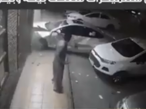 Car crashes into restaurant, nearly crushes man to death. (Twitter/ Video Screenshot)