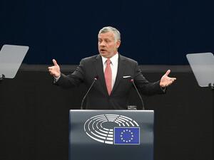 Jordanian King Abdullah II gestures as he delivers a speech at the European Parliament, on January 15, 2020, in Strasbourg, eastern France. Frederick FLORIN / AFP