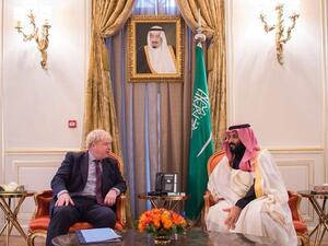 Saudi Crown Prince Mohammed Bin Salman meets Secretary of State for Foreign Affairs Boris Johnson. (SPA)