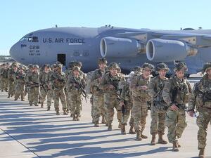 Paratroopers deploy to Kuwait from Pope Army Airfield near Fort Bragg in North Carolina on January 1, 2020  (AFP)