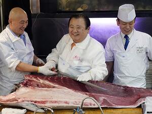 Kiyoshi Kimura, who runs a successful sushi restaurant chain, paid 193million yen to purchase a 608-pound (276kg) bluefin tuna. (EPA)