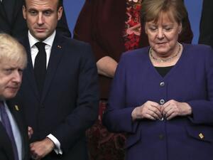 French President Emmanuel Macron, German Chancellor Angela Merkel and Britain’s Prime Minister Boris Johnson (Twitter)