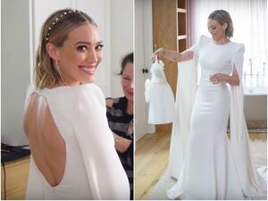 Hilary Duff opted for an understated ivory Jenny Packham bridal gown. Vogue / YouTube