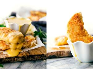 دجاج مقلي بجوز الهند مع صوص الخردل بالعسل