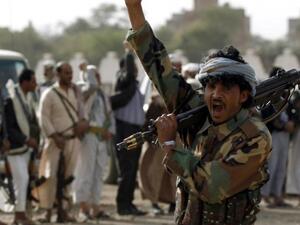 Houthi rebels shout slogans during a rally in Yemen’s Sana’a. (AFP/ File)