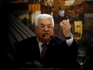 Palestinian president Mahmud Abbas gestures as he delivers a speech in the West Bank city of Ramallah on January 28, 2020, following the announcement by US President Donald Trump of the Mideast peace plan. ABBAS MOMANI / AFP