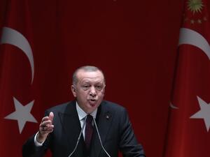 Turkish President and Leader of Turkey's ruling Justice and Development (AK) Party Recep Tayyip Erdogan delivers a speech during the party's extended meeting with provincial heads at the AK Party headquarters in Ankara, on January 31, 2020. Adem ALTAN / AFP
