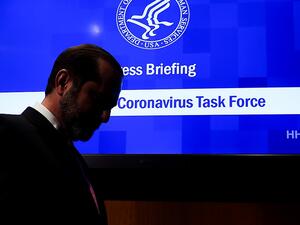 Health and Human Services Secretary Alex Azar leaves after speaking during a press conference on the coordinated public health response to the 2019 coronavirus (2019-nCoV) on February 7, 2020 in Washington, DC. Olivier DOULIERY / AFP