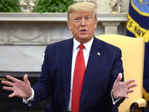 US President Donald Trump speaks during a meeting with the president of the Republic of Ecuador in the Oval Office at the White House in Washington, DC, on February 12, 2020. JIM WATSON / AFP