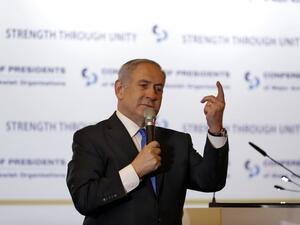 Israeli Prime Minister Benjamin Netanyahu addresses the Conference of Presidents of Major American Jewish Organisations (CoP) in Jerusalem on February 16, 2020. EMMANUEL DUNAND / AFP