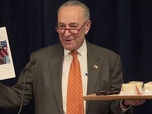 Schumer held up a copy of a news report on his cheesecake spending and declared: 'Guilty as charged' as he admitted spending more than $8,000 on cakes from Junior's in under ten years (Dailymail)