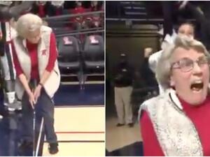 Mary Ann Wakefield was chosen to attempt the feat during an entertainment break. (Video SCreenshot)