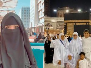 Nur Sajat, 33, shared pictures of herself wearing female prayer attire and makeup at some of Islam's holiest sites. (Twitter)